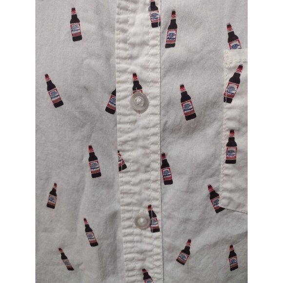 Budweiser NWT Shirt Men’s Short Sleeve White Beer Print Button Up Size Medium M - Picture 5 of 11